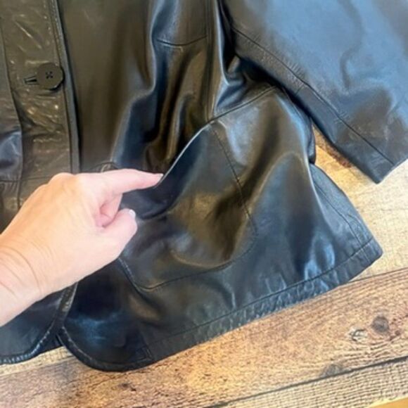 Semantiks Black Leather Jacket Button Front Plus Size 1X Pockets - Picture 10 of 11